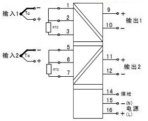雙路熱電偶/熱電阻輸入，雙路輸出（二進二出）